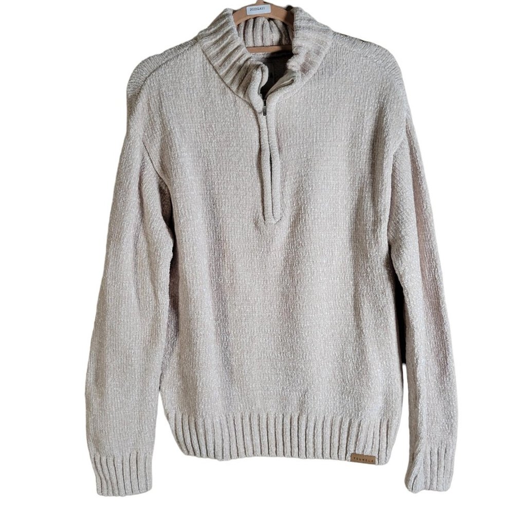 YOUNGLA Los Angeles Cream Chenille Zip Long Sleeve Sweater Women Size L NWT